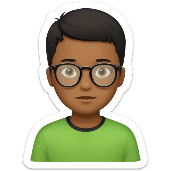 Menino pardo com cabelo curto preto, de óculos preto e blusa verde e amarela sticker