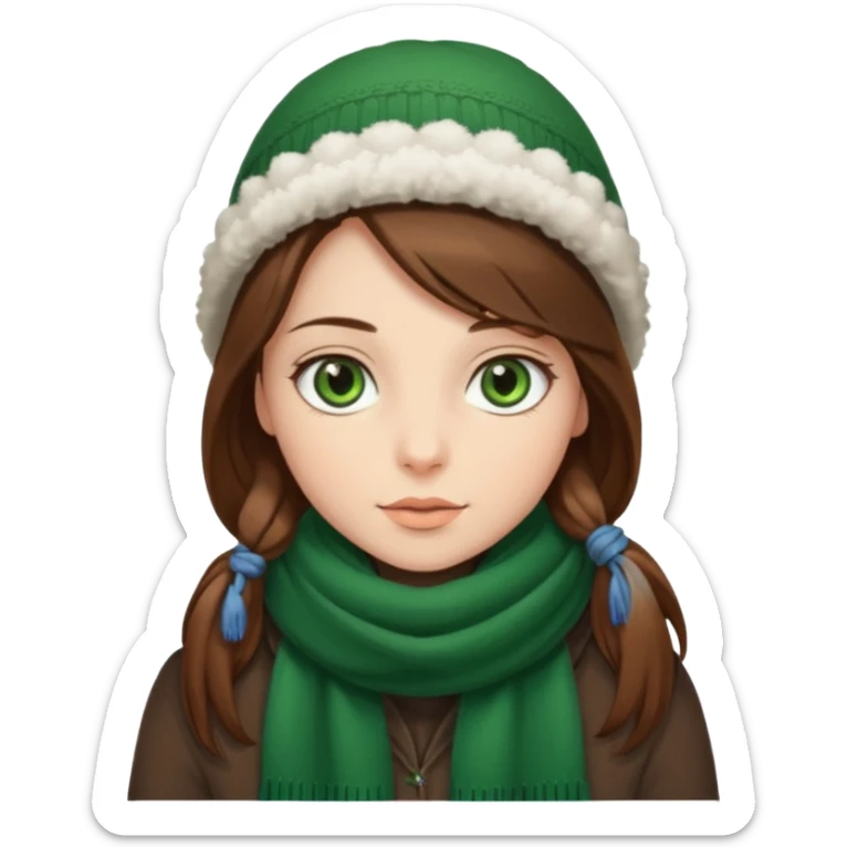 Girl green eyes brown long hair with winter clothes  sticker