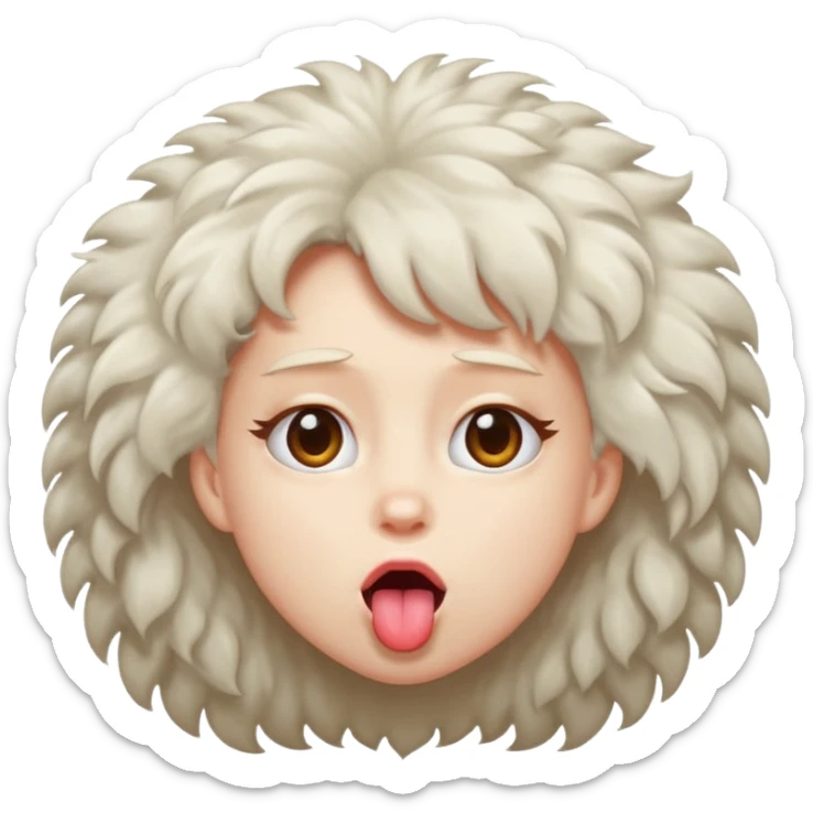 Crossed eyes looking up fluffy hair tongue out sweaty  sticker