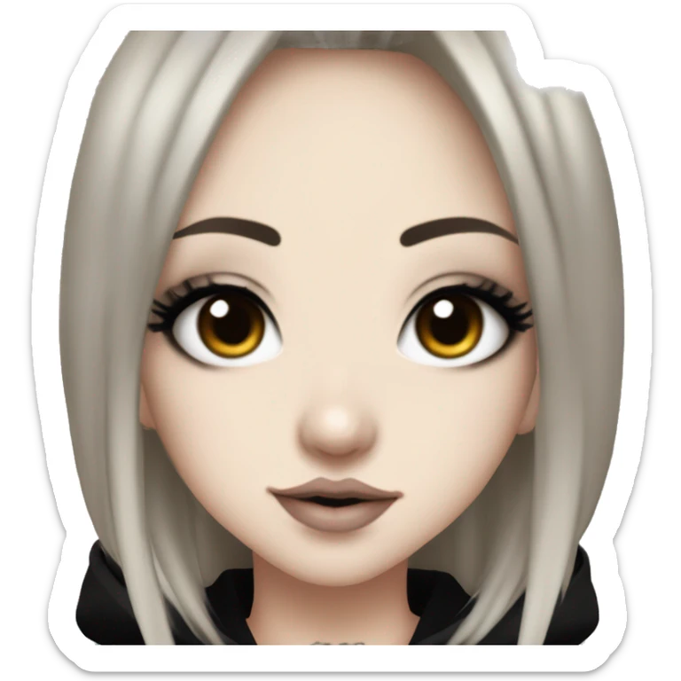 hime gyaru girl, tattoos, pale skin with black hair dark hair, dark makeup, black hoodie sticker