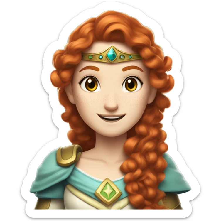 a white girl with long red curly hair and freckles, cosplaying Princess Zelda posing and smiling sticker