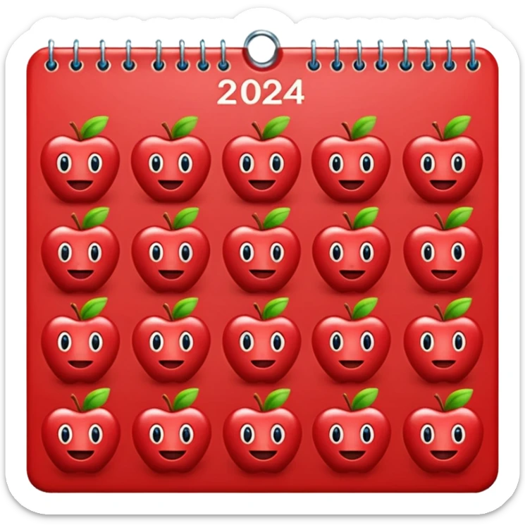 apple emoji style calendar showing only 2024 in big numbers, no month or day sticker