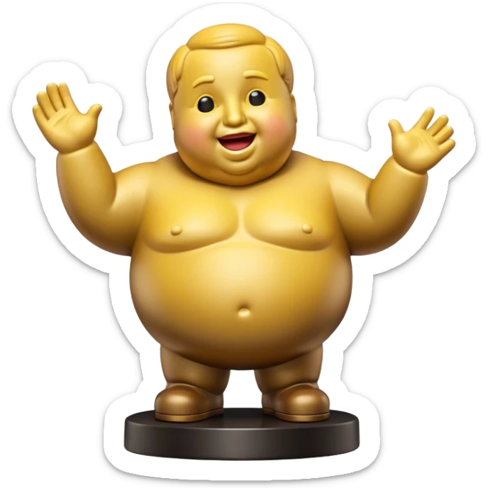Cinematic Realistic Botero Sculpture Pop Culture Emoji, featuring an exaggerated, whimsical portrayal inspired by the famed sculptor rendered with dynamic textures and vibrant, artistic lighting. sticker