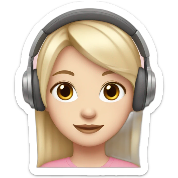 blonde girl, brown eyes, soft pink headphones, pale skin sticker