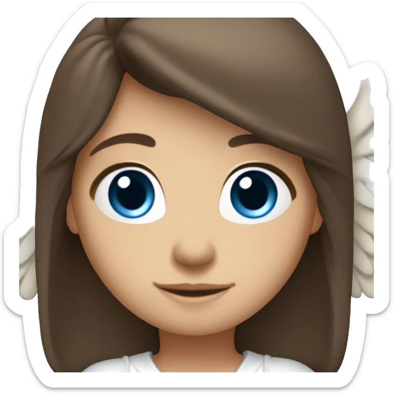 Caucasian brunette angel with long hair, dimples, big blue eyes, halo and wings sticker