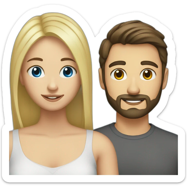 brunette 25 year old male with beard with blue eyed blonde 25 year old woman sticker