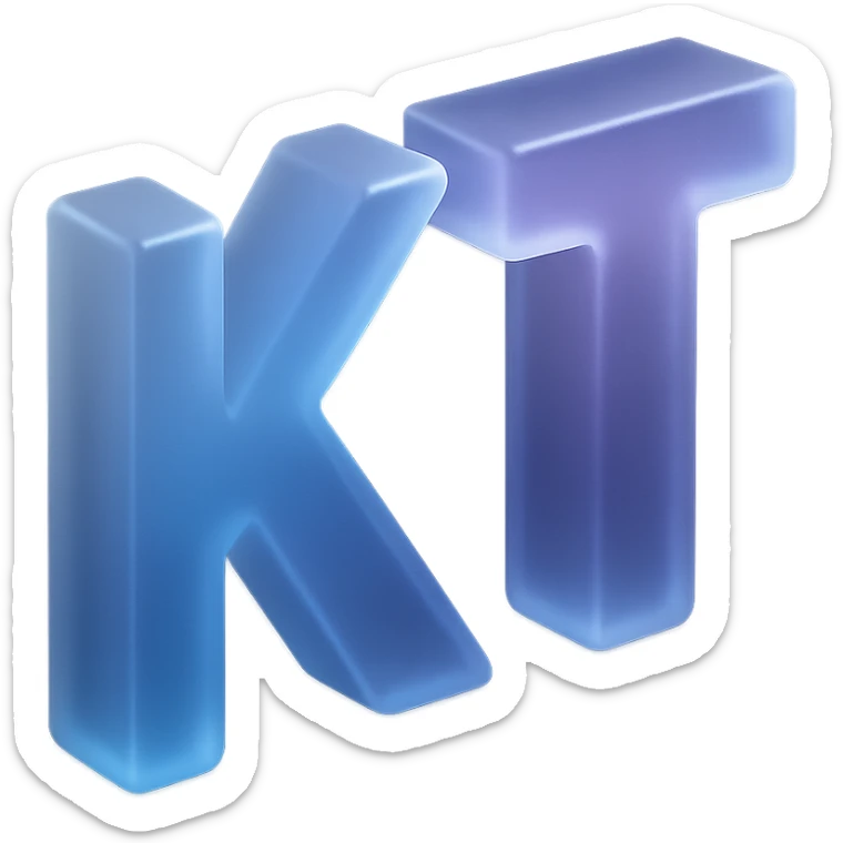 the letters KT with a fancy colorful gradient for the color with blue and purple, make it flat sticker