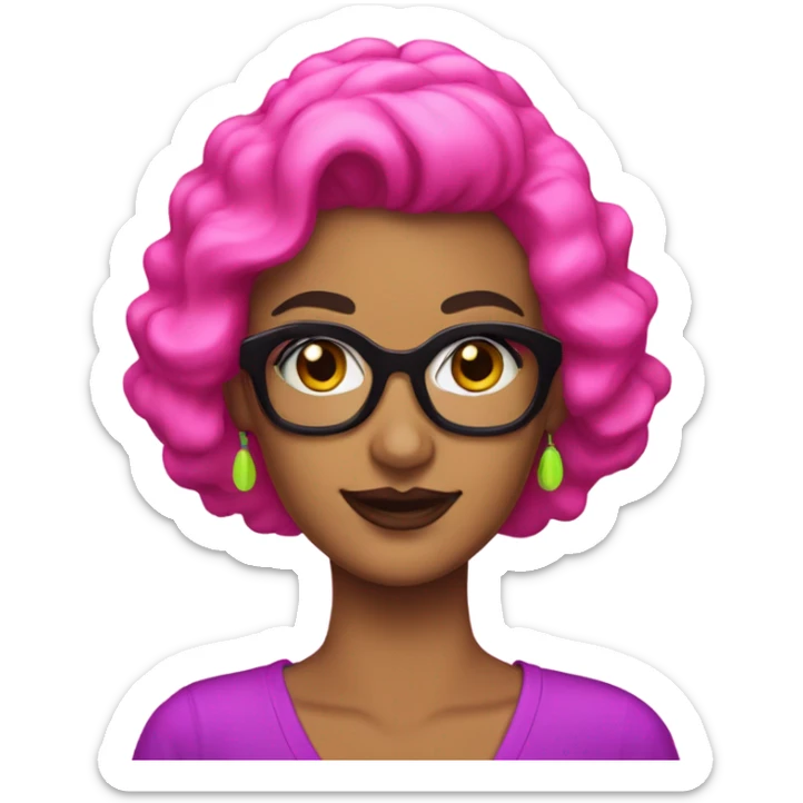 Tanned woman with black hair dressed in 1980s neon hair, makeup, and attire  sticker