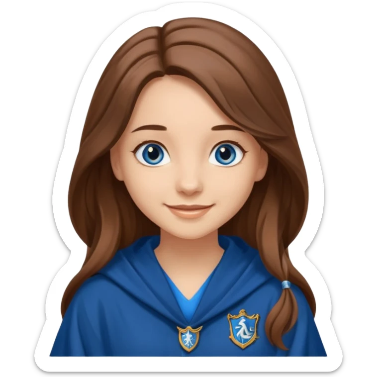 gorgeous Girl with light skin, blue eyes, long brown hair, wears a ravenclaw robes  sticker
