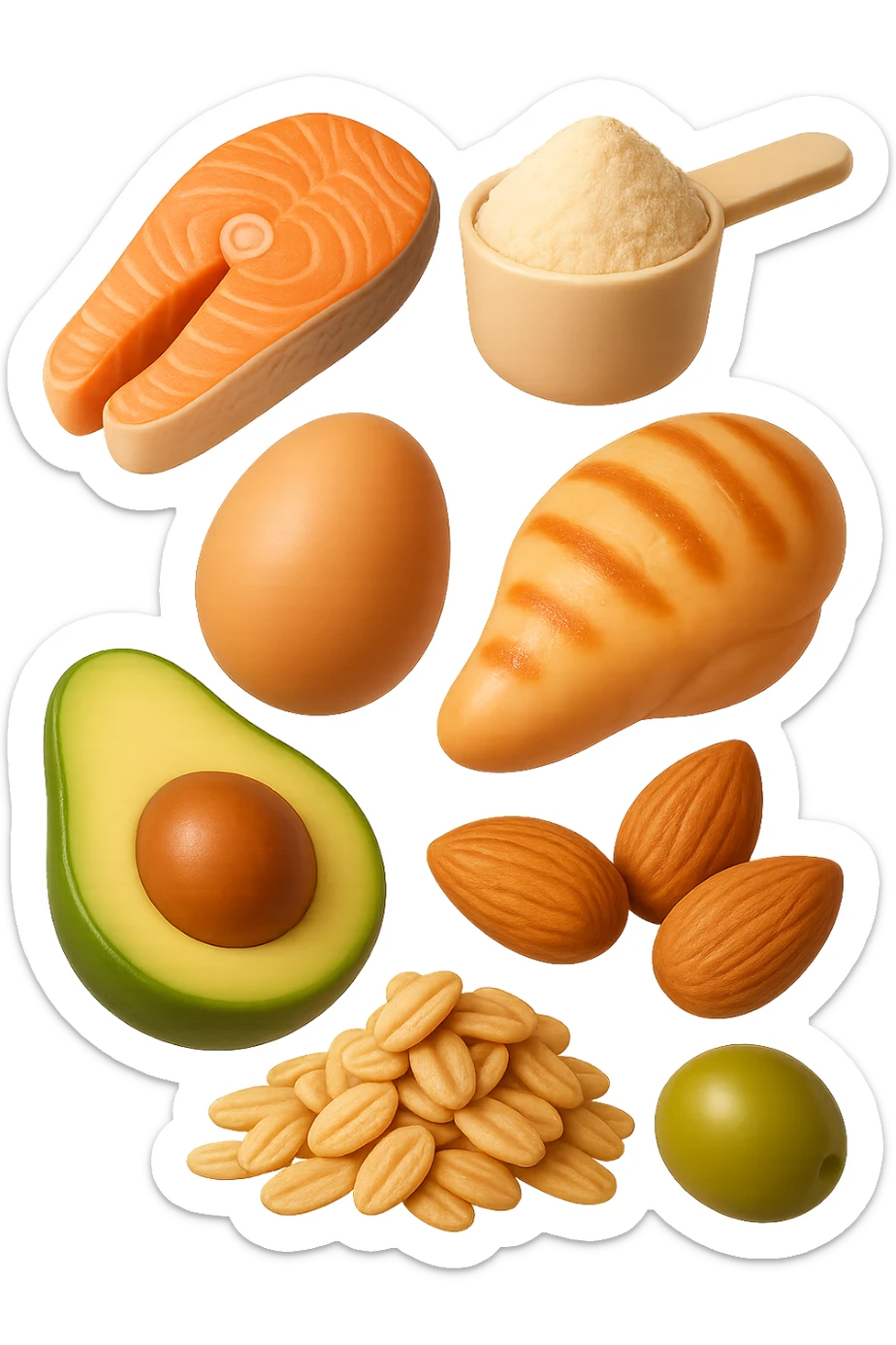 EMOJI STILE IPHONE 3D DI proteine, fibre, grassi sani che fluttuano in aria, iperrealistico 4k sticker
