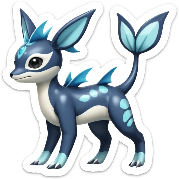 Black and white smooth glossy soft hot Meloetta-Dialga-Orca-Vaporeon-Umbreon-Pokémon-Fakémon-fusion-hybrid-creature (full body), 4-legged,  sticker