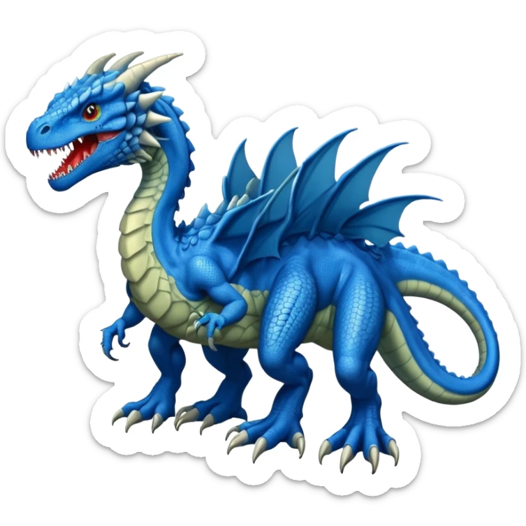 blue hydra, strong reptilian body, like a dinosaure, not like a snake, dragon characteristics,  with 3 heads rising from its neck sticker