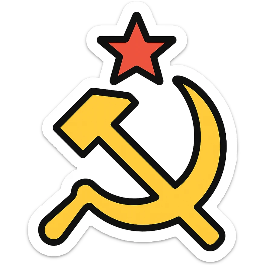 communist symbol, vibrant and eye-catching, lineal color icon with black outlines sticker