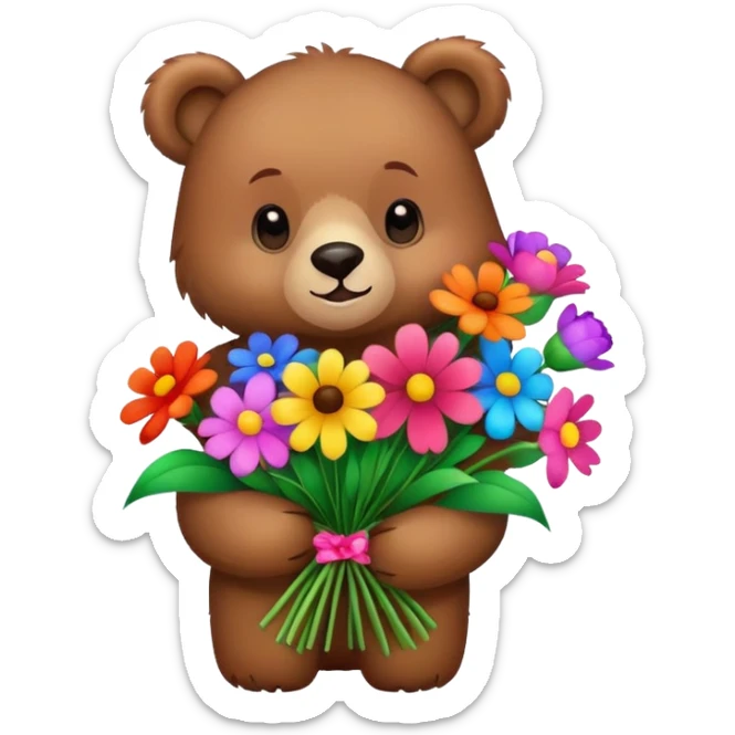 cute bear holding a bouquet of flowers for Mother's Day sticker