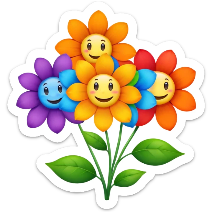 Happy flower with rainbow coloured petals ( one red, one orange, one yellow, one green, one blue and one purple) sticker