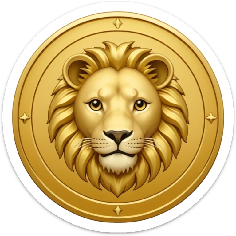 Fais un emoji de pièce d'or ronde avec l'inscription "F" dessus et un lion très détaillé gravé sur la pièce. Le F et le lion doivent être très lisible ainsi que les détails autour de la pièce.Le lion doit être gravé et en 2D il doit pas ressortir, il doit être subtile, le F doit être très visible sticker