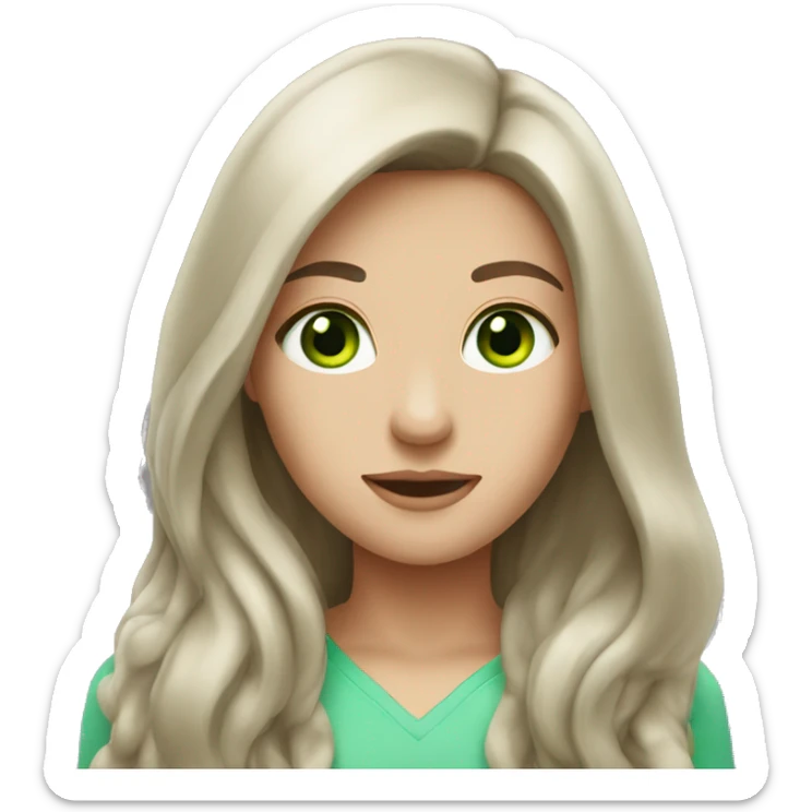 brunette with long hair and fair skin and green eyes sticker