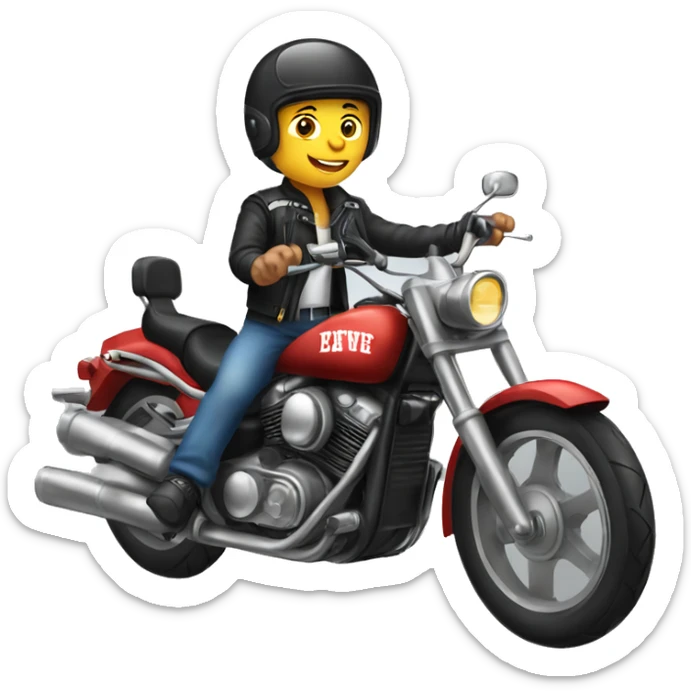 cartoon teenage biker dude on a motorcycle with a transparent background sticker