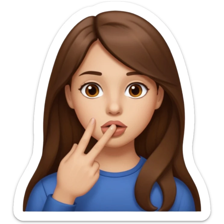 Emoji Fille cheveux long et brun yeux brun avec un doigt dans la bouche comme le truc baka sticker