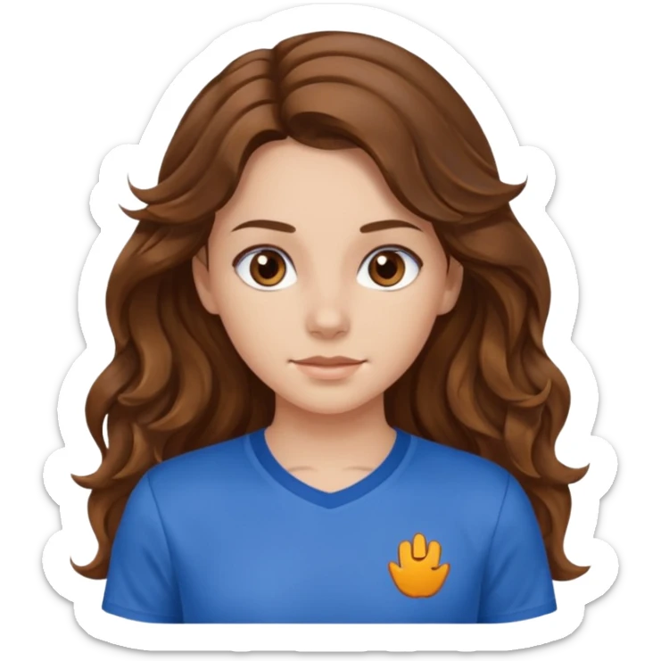 brown hair, hazel eyes, blue athletic shirt, wavy long hair  girl sticker