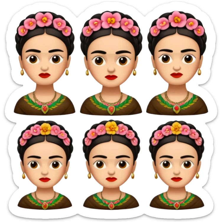 defferent emojis and emoticons of Frida Kahlo in style of her artworks  sticker