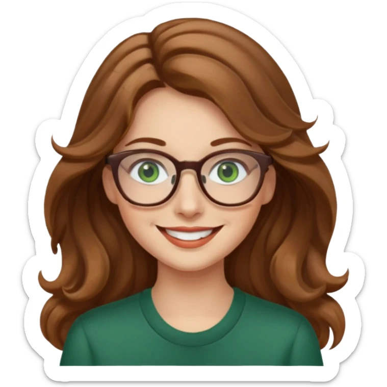 long wavy light brown hair woman with green eyes and glasses smiling sticker