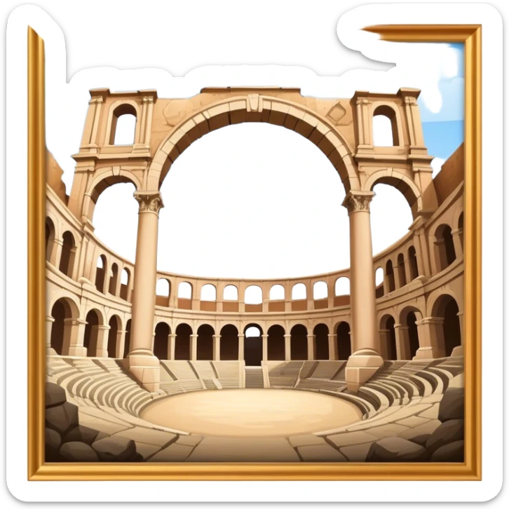Cinematic Realistic Pula Arena Landmark Emoji, presenting the grand Roman amphitheater with towering stone arches. sticker