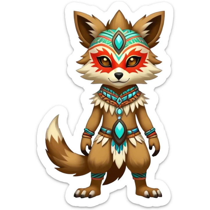 Anthro Sona Cool Edgy Cute Colorful Shy Shamanic Tribal Shiny Fakemon-Fantasy-Creature Full Body sticker