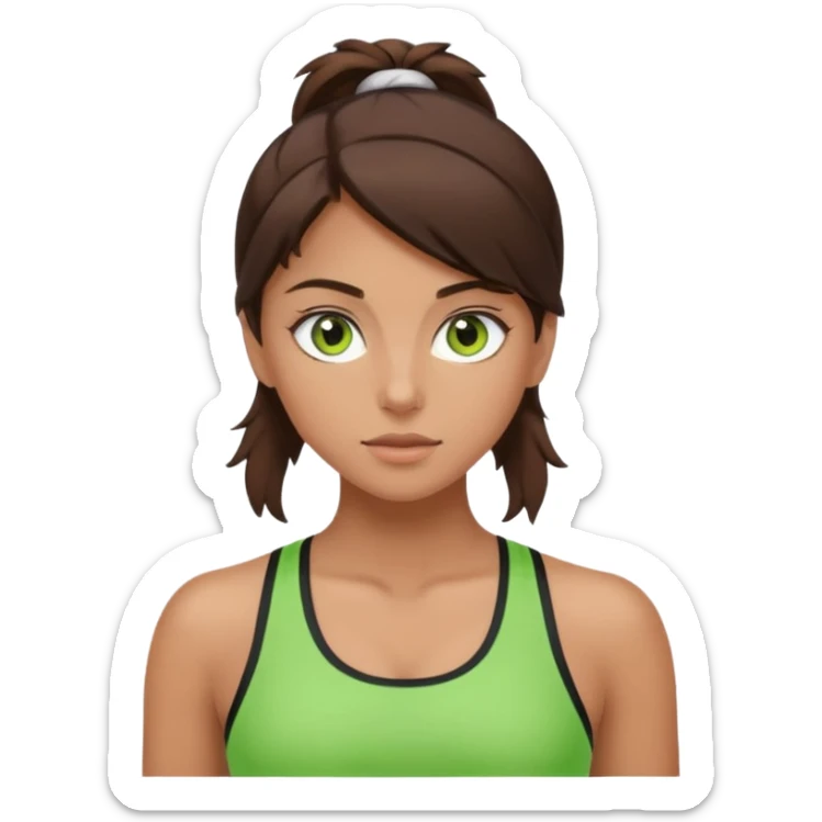 Tan Brunette girl with a mix of brown and green eyes, wearing workout clothes  sticker