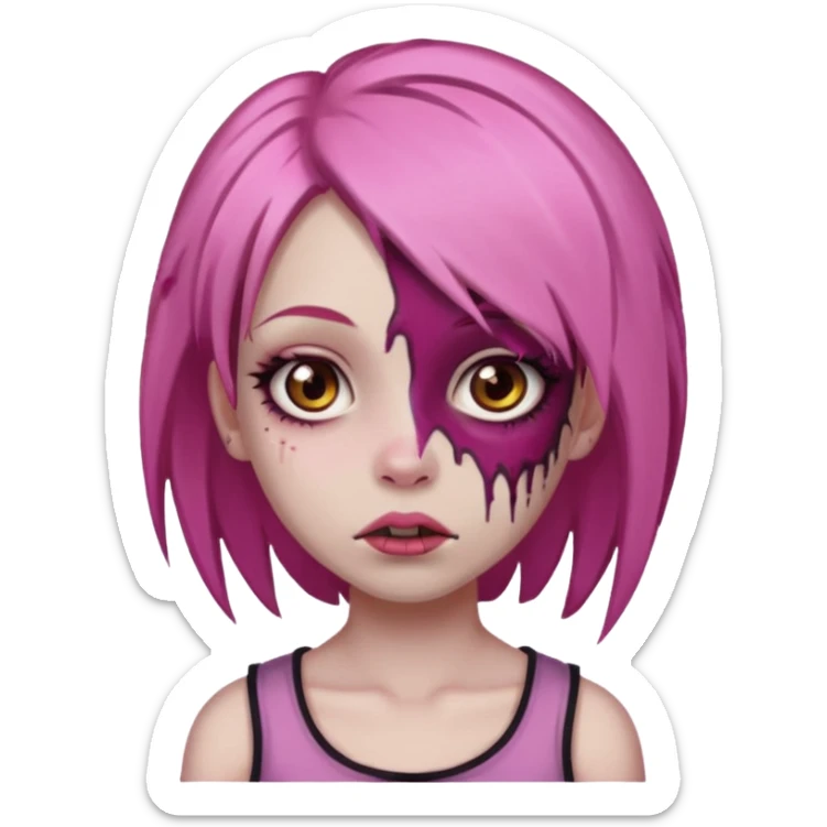 Zumbi girl with Pink hair and brown eyes sticker