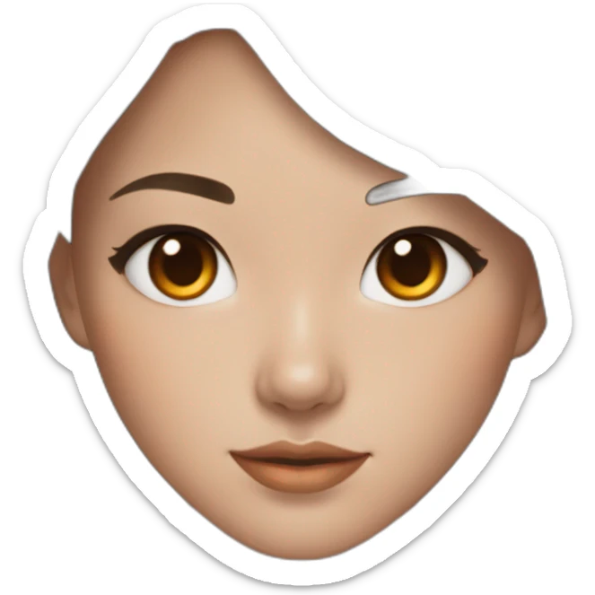 beautiful Asian woman with long brown hair brown almond-shaped eyes, with cat eye makeup and orange usb key on necklace sticker