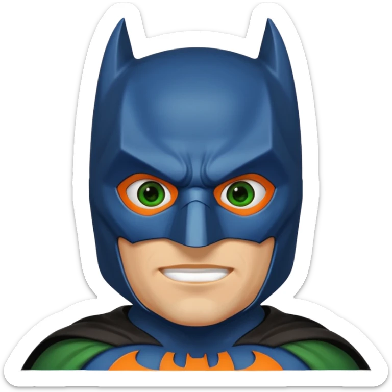 batman emoji with the mask is in blue, orange and green, the face, eyes are regular colors sticker