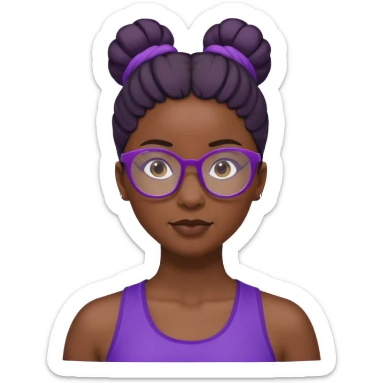Female Athlete with Glasses – Dark-skinned woman, bun hairstyle, purple sports top.


 sticker