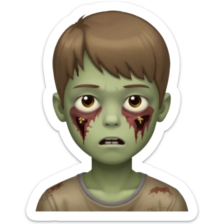 quero um emoji de um menino com pele de zumbi cabelo castanho claro e de franja olhos menores boca fechada  sticker