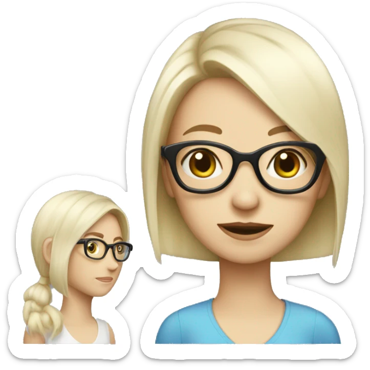 Generate a very pale girl with a shirt back haircut and glasses  sticker
