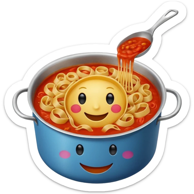 … a pot of pasta sauce being stirred with an emoji in it, not necessarily drowning but like swimming sticker