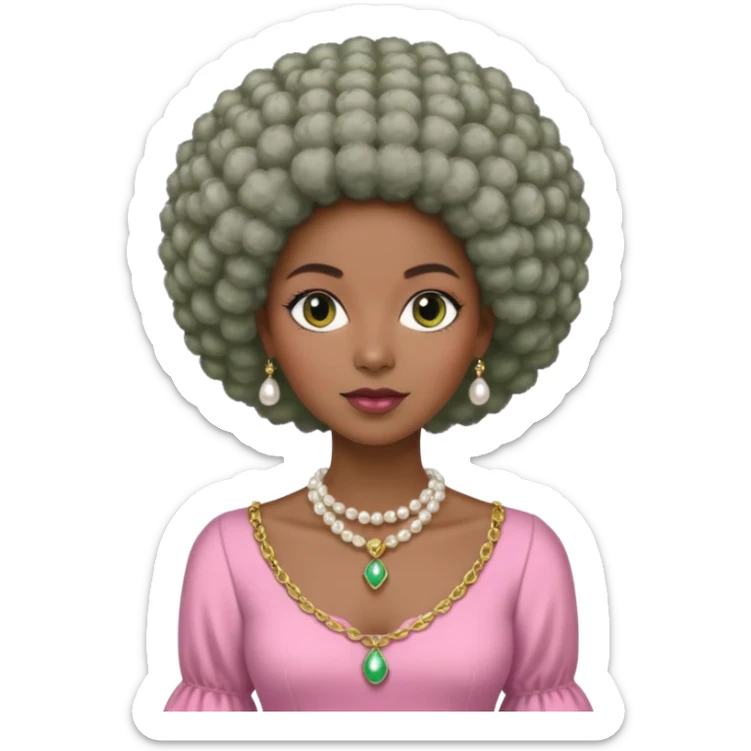 Brown woman with a very very stylish gray Afro  wearing pink and green dress  and pearl blouse with sleeves sticker
