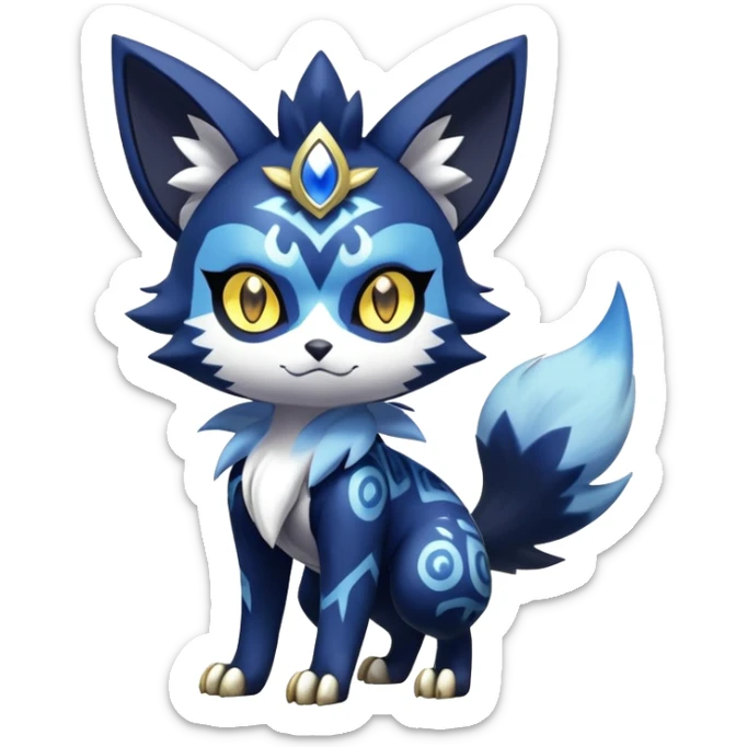 Shiny mExotic Badass Colorfulj Ethereal Royal Mysterious Gothic Meowstic-Zorua-Litten-Noibat-Pokémon-Fakémon-hybrid-creature (full body) with pattern-markings with golden eyes sticker