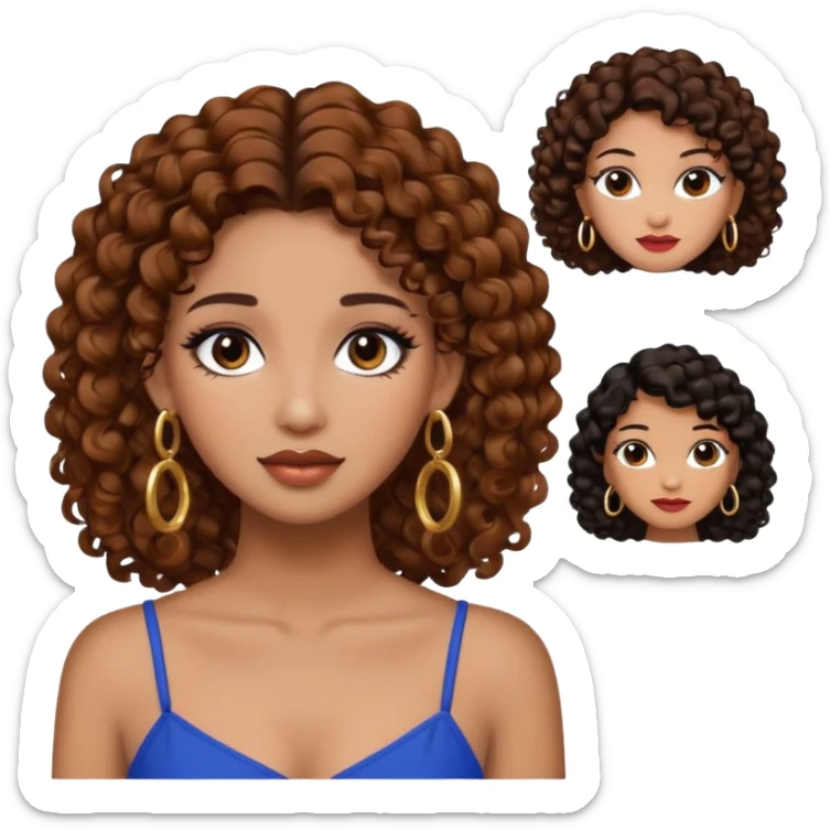 One, Puerto Rican, fair skin brown hair it has to be straight with earrings and makeup. I would like the earrings to be hoop and my best friend by my side is caramel skin color with curly black hair. sticker
