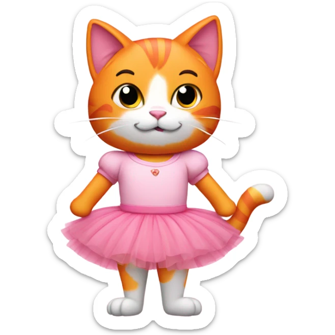 Orange cat wearing pink tutu and a shirt that says princess peach  sticker