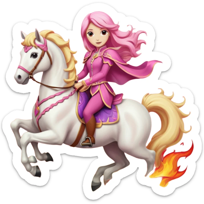 same image but princess woman with pink and blonde hair riding a fire horse sticker
