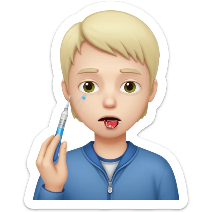 persona enferma con un termometro en la boca  pero que no tenga ropa de enferma y con una cara mas enferma sticker