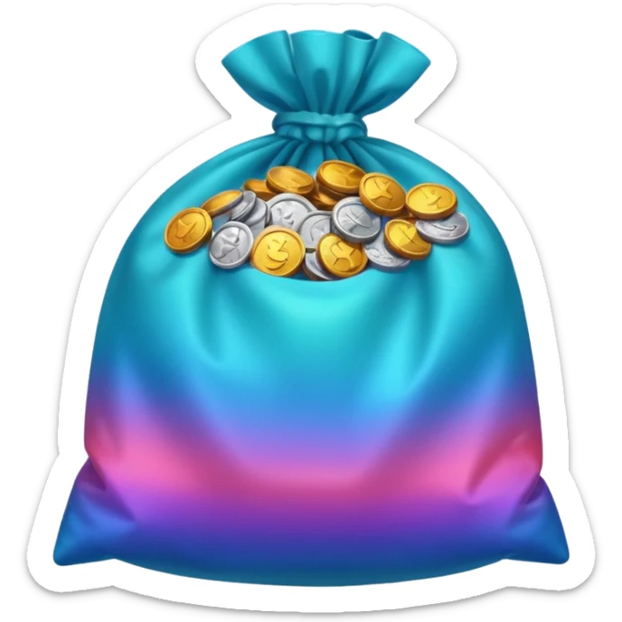 Many Coins pack in bag
in gradient of turquoise, blue, pink, purple, and coral
 sticker