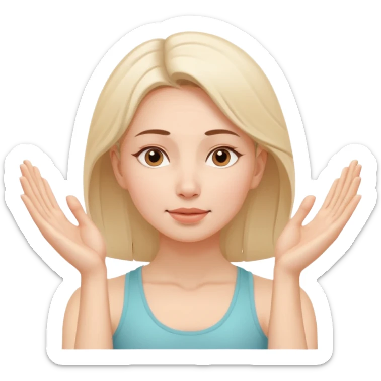 Minimal wellness-style emoji of a woman doing face yoga exercises, hands gently lifting and stretching facial muscles, calm and natural look, clear face yoga movement, simple and easy-to-understand icon, no beauty or medical elements

 sticker