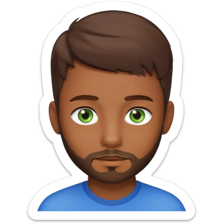 a young boy with brown hair, with a mix of blue and green eyes, a little bit of beard sticker