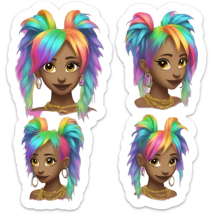 Punk Chinese crested neon rainbow hair gold chain piercings tattoos ear piercings sticker