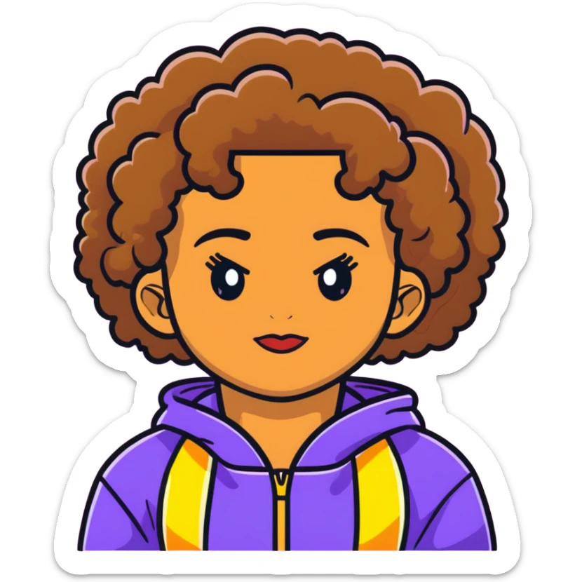 curly hair, light brown skin, baby hairs, highlighter makeup, Y2K and sportlife style sticker