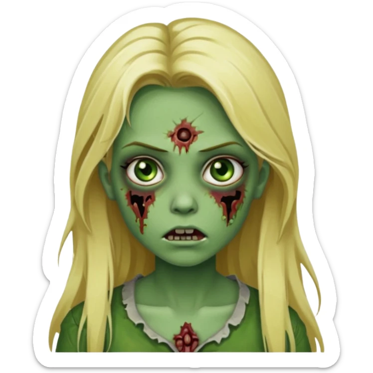 girl zombie with blonde long hair green skin and with no angry face sticker