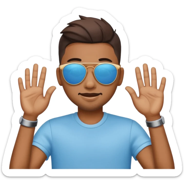 A emoji doing hands like hardik Pandya after winning t20 world cup in sky blue colour round emoji Cat wearing sunglasses sticker