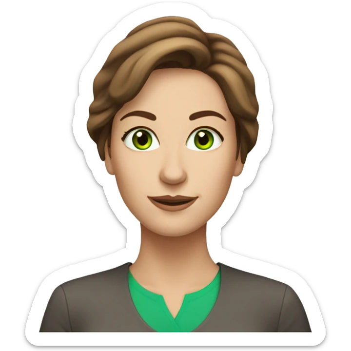 40 year old pretty Caucasian woman with brown hair green eyes at work sticker